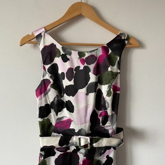 JS Collections Satin Belted Sleeveless Sheath Dress Sz 6 - Picture 2 of 8